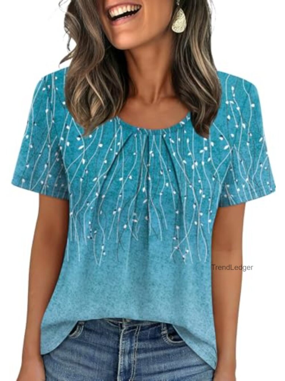 Womens Pleated Short Sleeve T-Shirt Business Casual Blouse